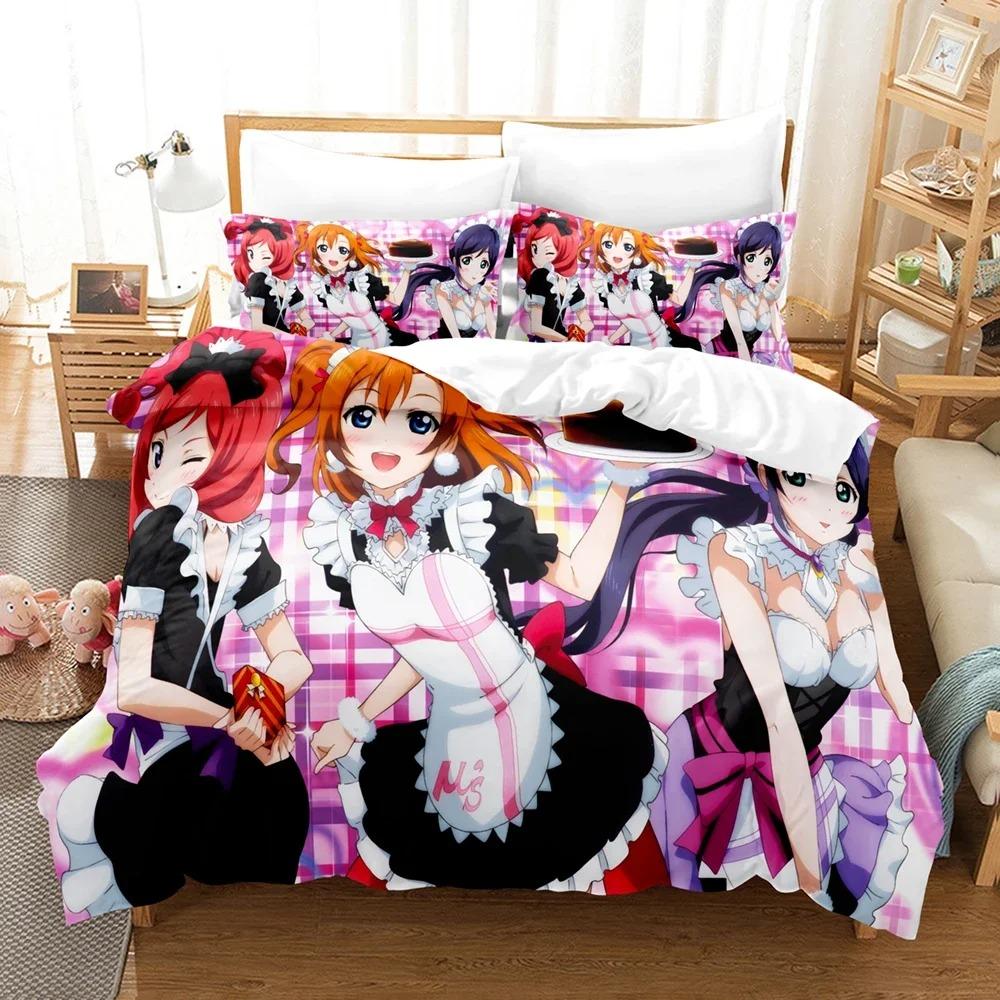 3D-мультфильмы LoveLive! Проект «Школьный идол» Комплекты постельного белья Пододеяльник с наволочкой Твин Полный комплект постельного белья Queen King Постельное белье