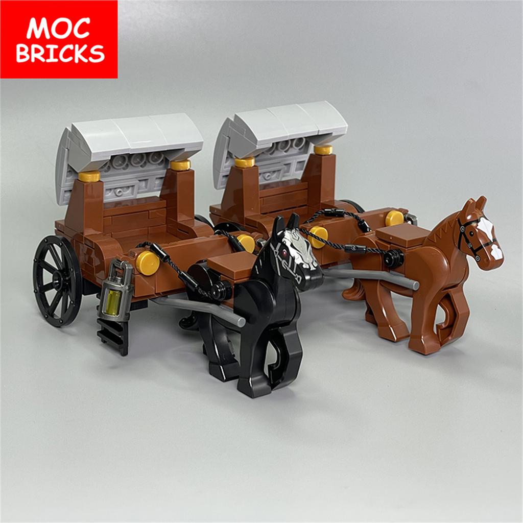 Set  MOC Bricks Middle Ages Carriage Princess Royal Horse Cart Castle Accessories Building Blocks Assemble Children's Toys