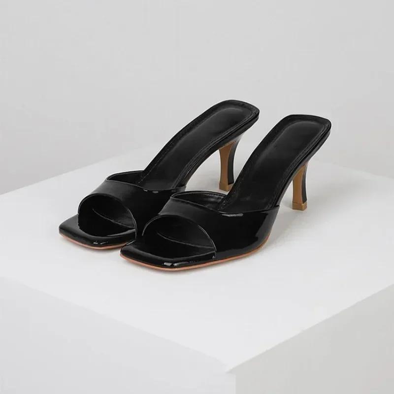 Summer Women Open Toe Slippers Square Thin Heel Slip On Mules Outdoor Dress Office Ladies Heeled Sandals