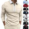 New Men's Lapel Fashion Slim Pocket Zip Long-sleeved Men's T-shirt POLO Shirt Tops