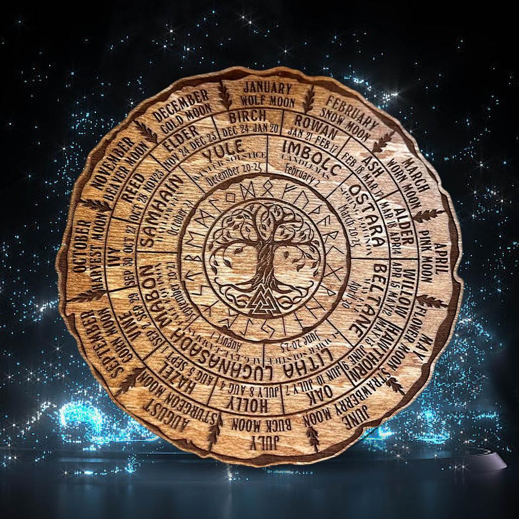 Wheel Of The Year Wood Sign, Tree Calendar Tree Of Life Wheel Of The Year, Vintage Wood Celestial Sign, Tree Of Life Decor Wheel Calendar