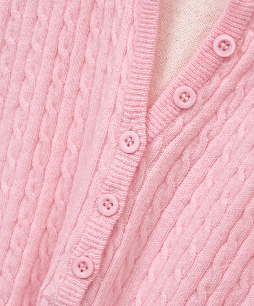 NOIRER FOR WOMAN Layered Henley Neck Signature Cable Knit (Pink)