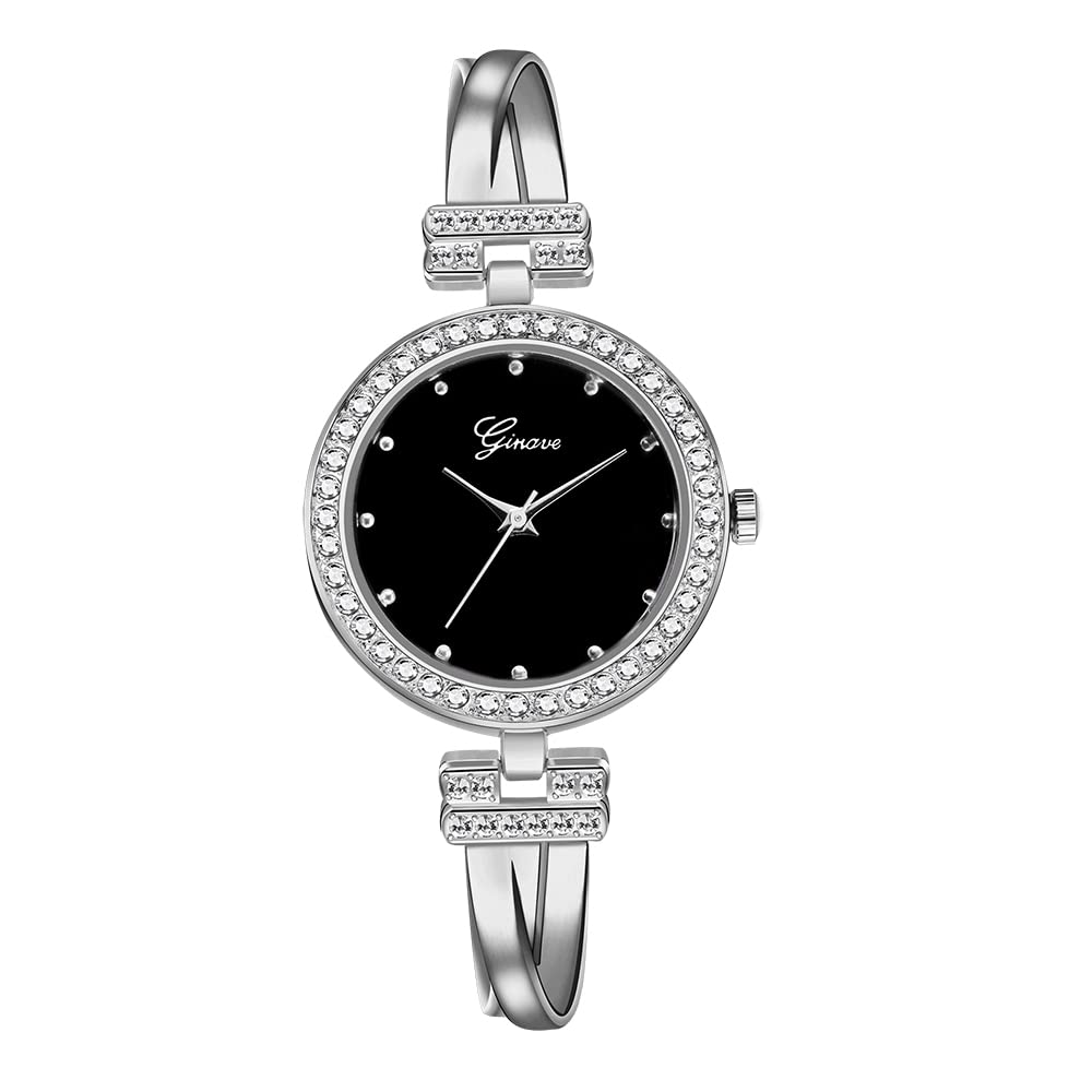 JEWELRYWE Women's Watch Bangle Set Simple Cute Analog Display Waterproof Popular Stylish Ladies Watch Silver Birthday Anniversary Christmas