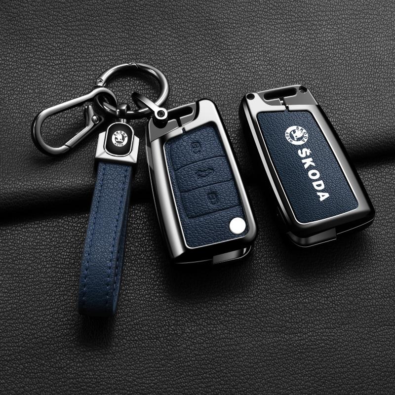CWWR6 High Quality Leather Car Key Case Cover Shell Bag For Skoda Octavia A5 A7 Fabia Superb Kodiaq Karoq Keychain Auto Accessories