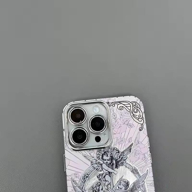 Чехол для телефона Medieval Vintage Cupid Angel для iPhone 16 15 14 13 12 11 Pro Max с перьями и текстурой, твердый чехол