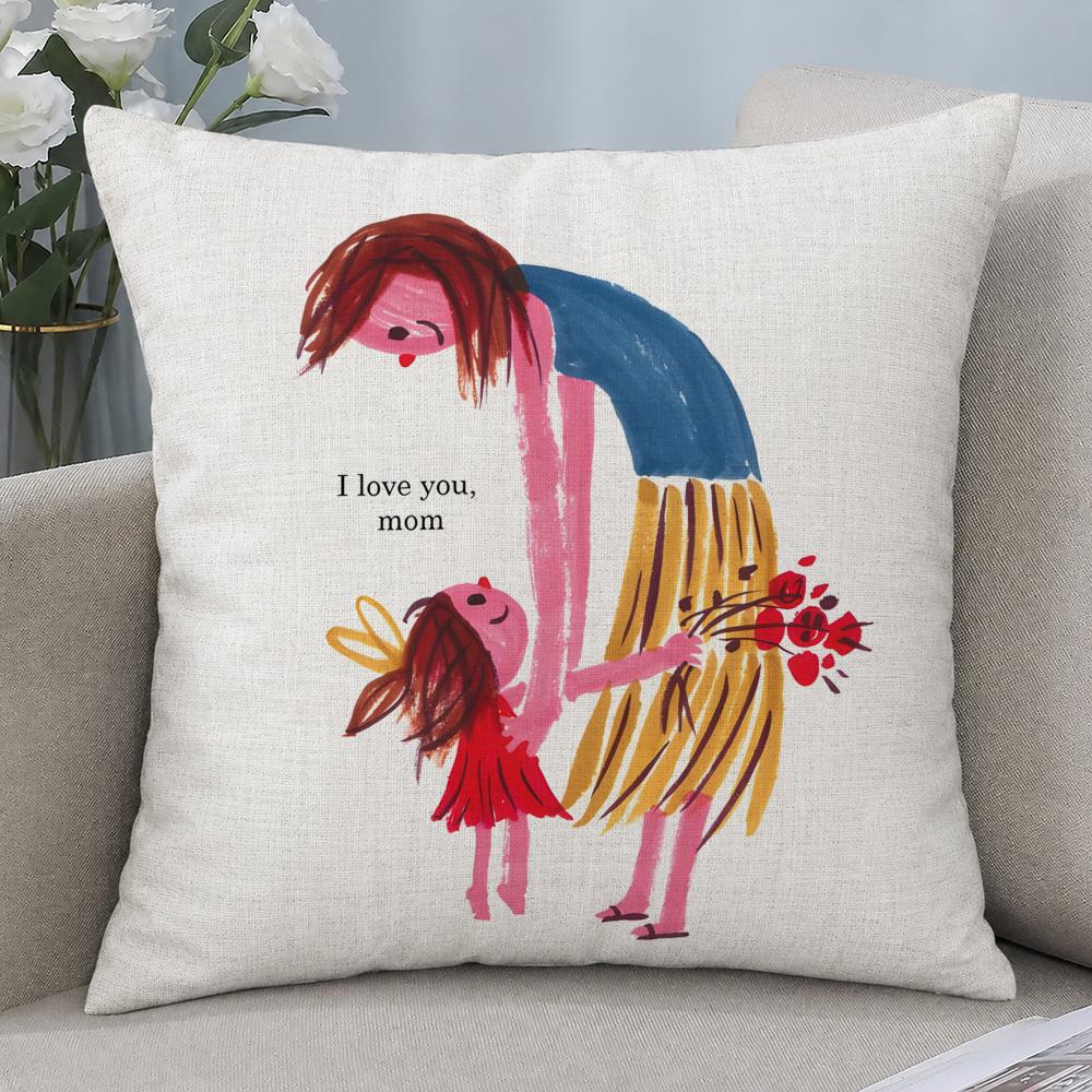 Holiday Mothers Day Cushion Cover Cushion Covers Natural Linen Breathable Sofa Bedroom Decor Pillowcase