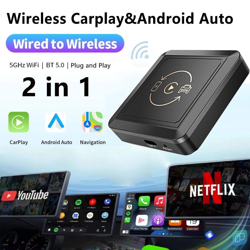 2in1 Wired To Wireless CarPlay Android Auto Adapter for OEM Car Stereo Plug and Play Smart Box Support Netflix For Mazda Toyota