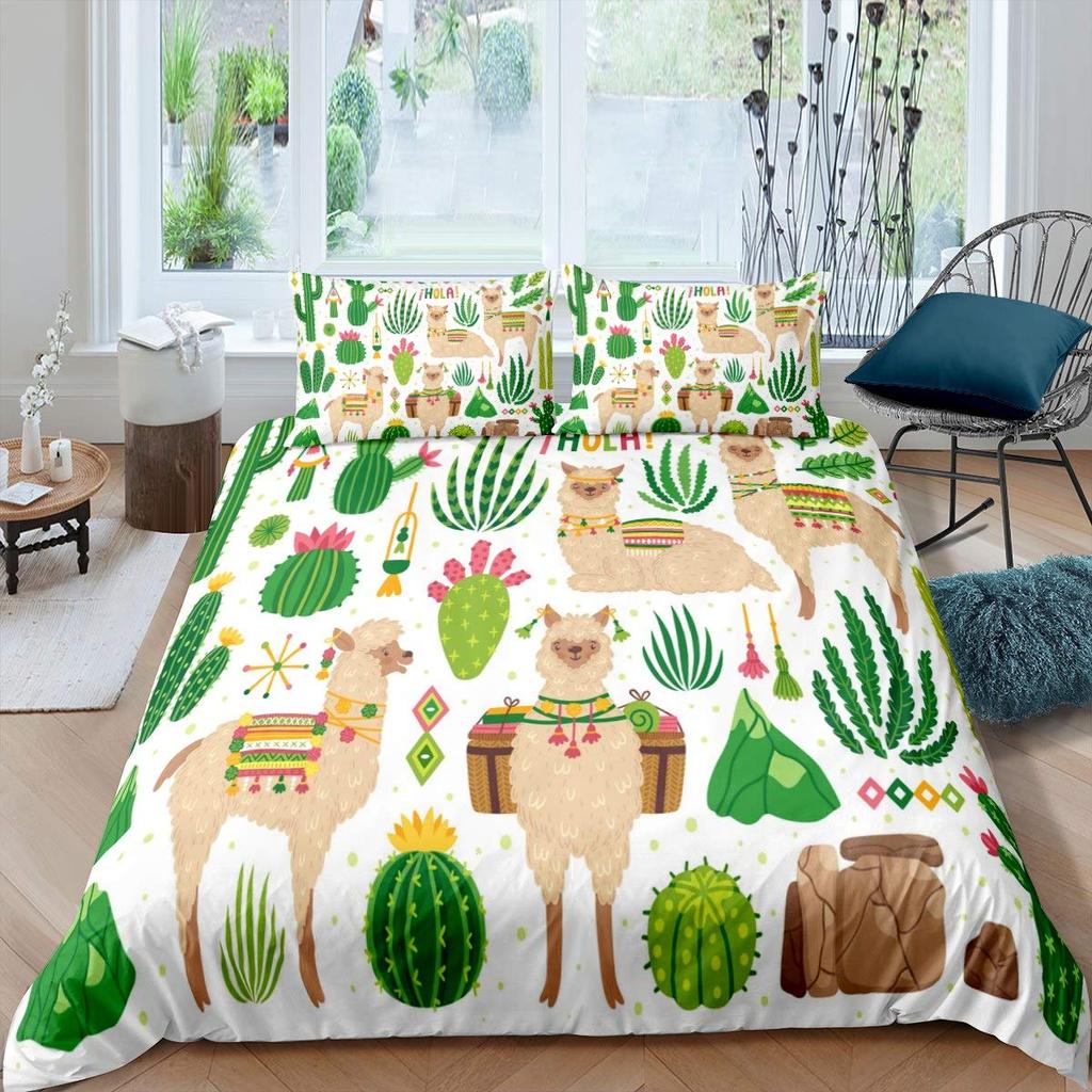 Пододеяльник Альпака Кинг-сайз, Милый комплект постельного белья Лама для девочек-подростков, женщин, пар, Декор для спальни, Чехол для одеяла с 2 наволочками