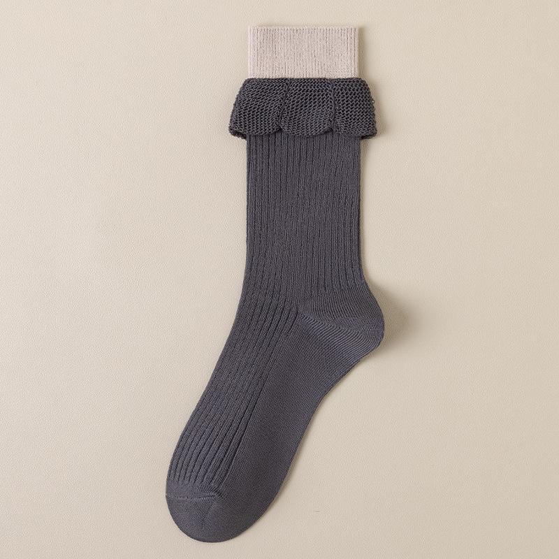 Носки женские весна и осень, хлопковые носки средней длины с двойным рубчиком, осенние и зимние носки с ворсом Yuezi и широким носком