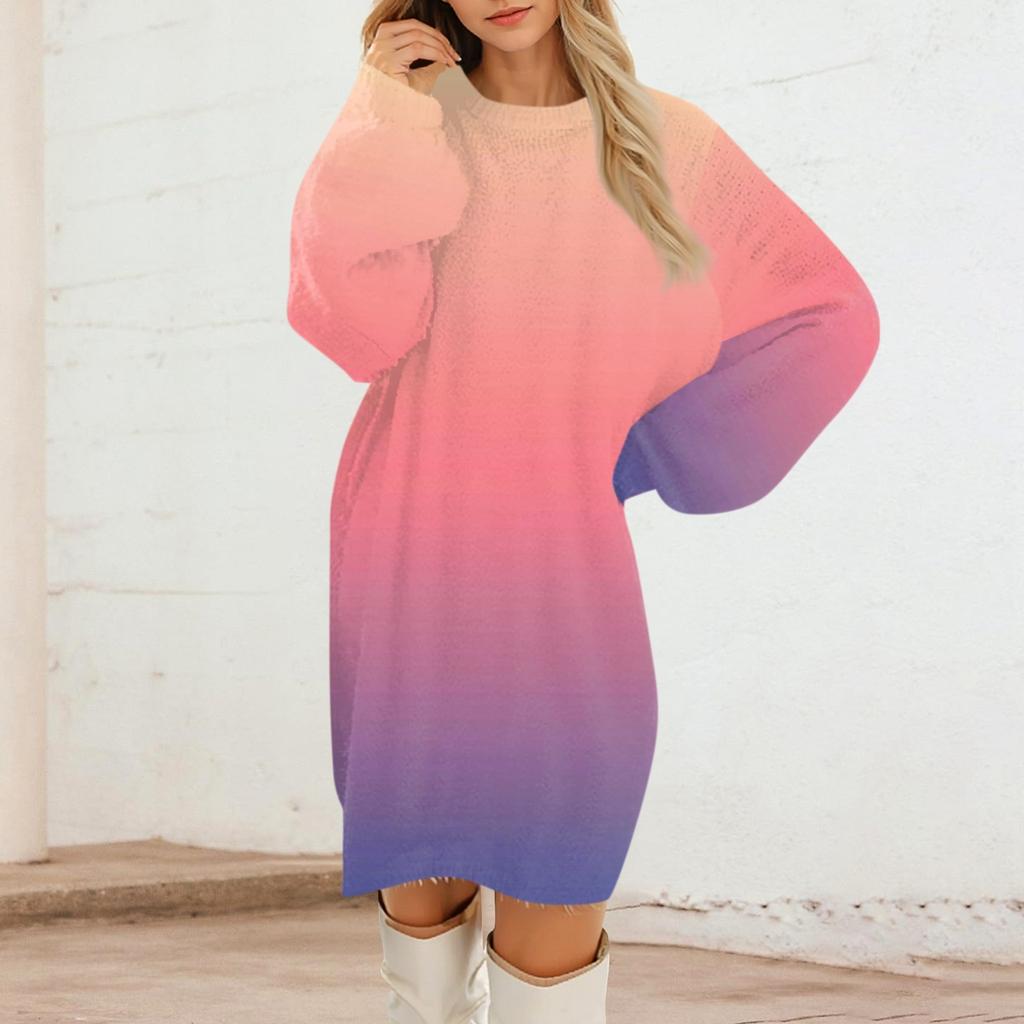 Женские повседневные плюшевые платья с круглым вырезом и длинным рукавом