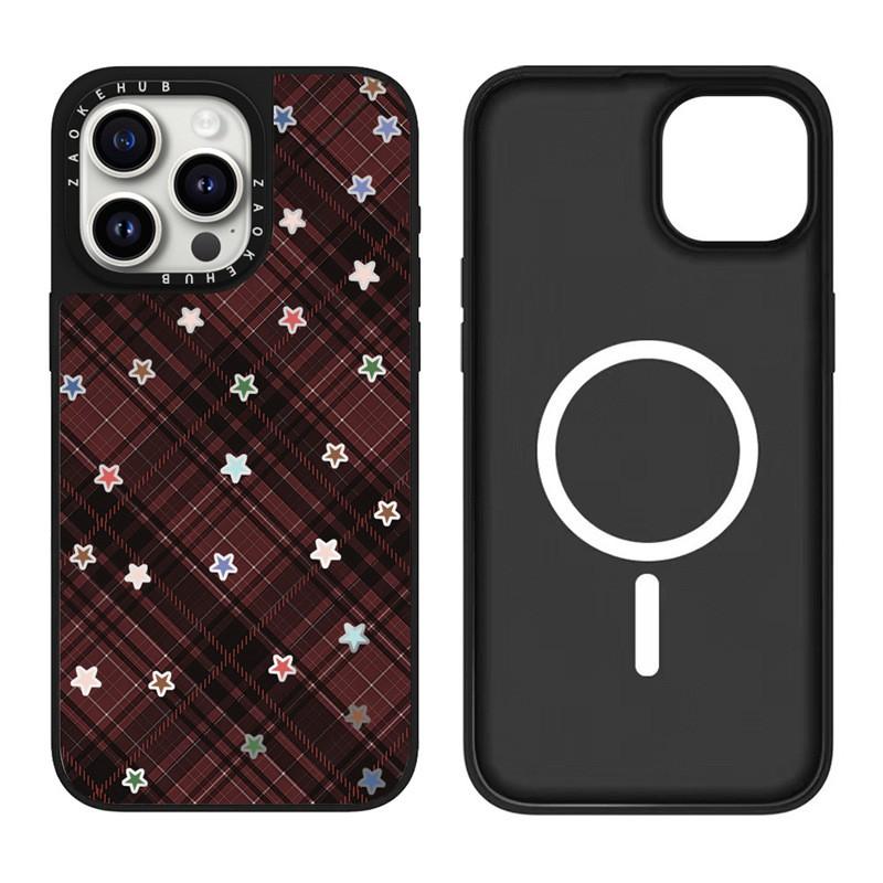 Mirror Finish Hard Case IPhone 17 Pro Max 16 With Leopard Love Pig Star Grid Magnetic Snap-on Cover