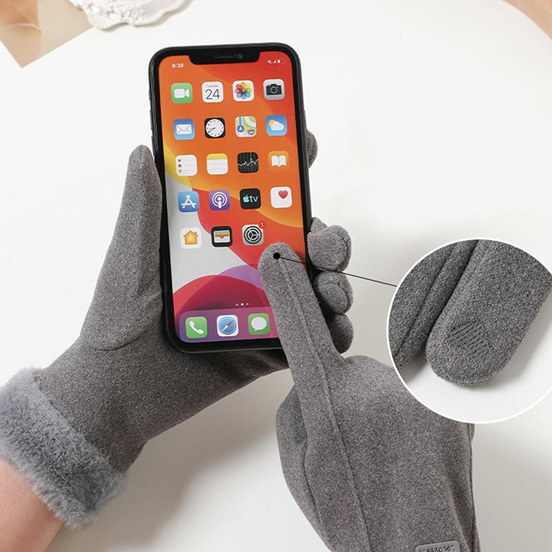 Женские зимние толстые плюшевые перчатки, модные теплые замшевые перчатки для отдыха на природе, женские перчатки для вождения с сенсорным экраном, спортивные перчатки для велоспорта