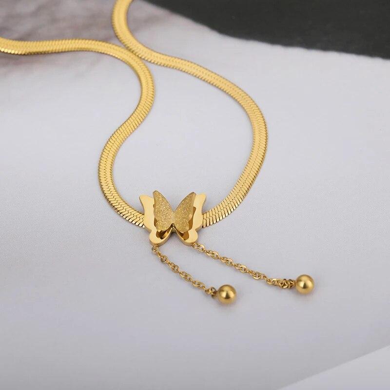 High Quality Butterfly Necklace for Women Gold 316L Stainless Steel Blade Snake Chains Aesthetic Charms Choker Women Jewelry