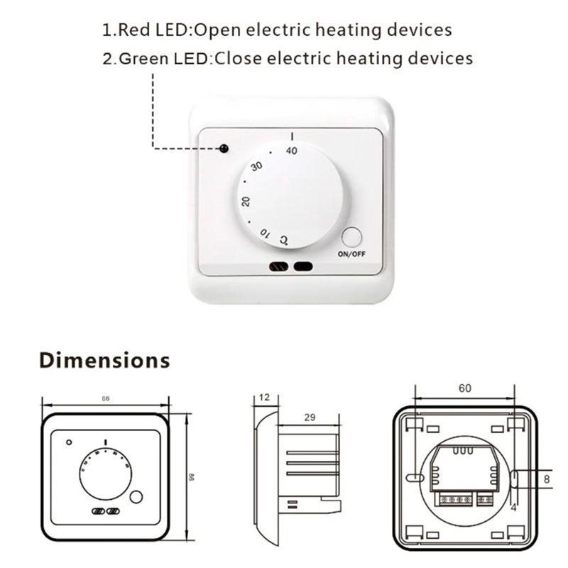 A84E-ME720 Mechanical Heating Thermostat 16A Accurate Temperature Control 110V-230V Easily Knob Adjustment