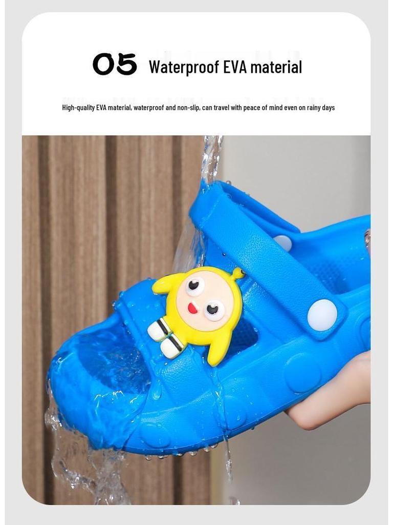 Детские Мультяшные Летние Сандалии: Нескользящая, Мягкая, Двусторонняя пляжная обувь для малышей (мальчиков).