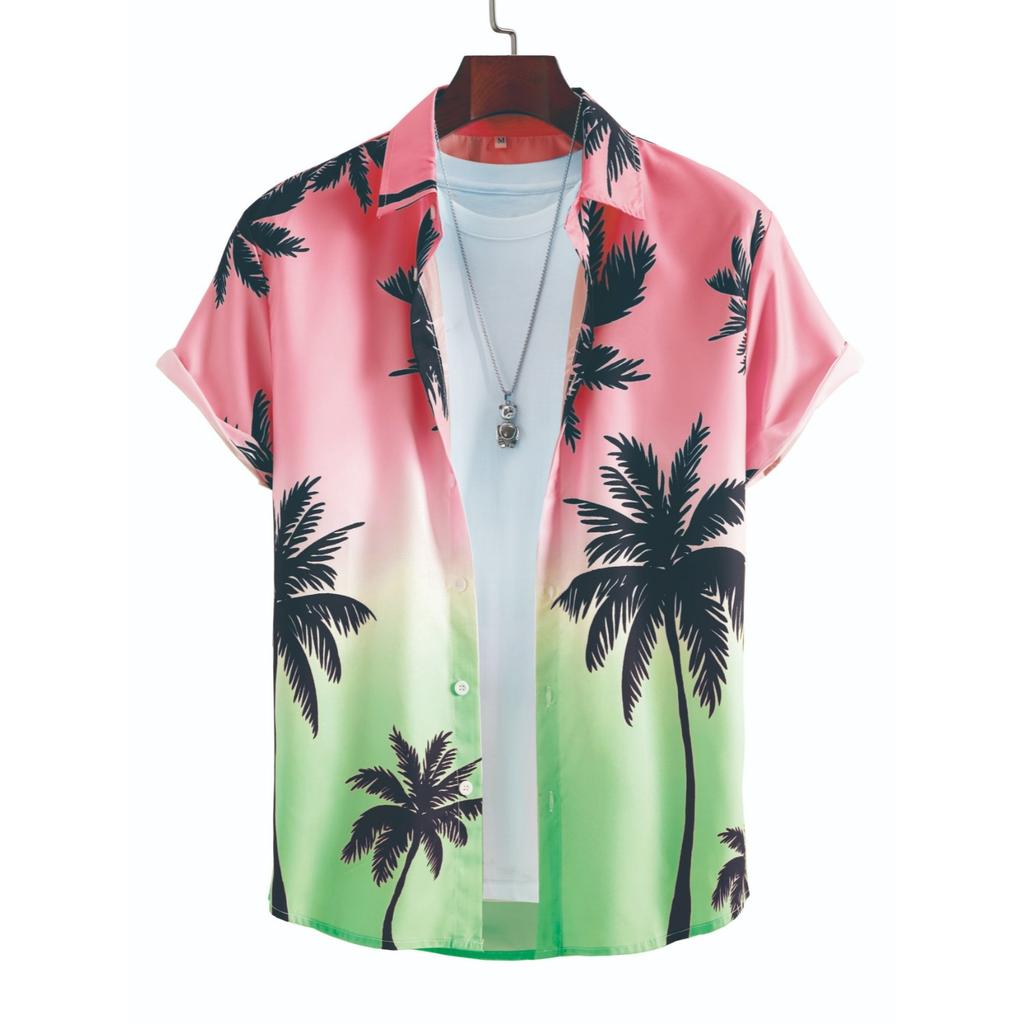 Мужская рубашка с короткими рукавами и застежкой на пуговицы с рисунком тропической кокосовой пальмы, летний топ в гавайском стиле для отдыха