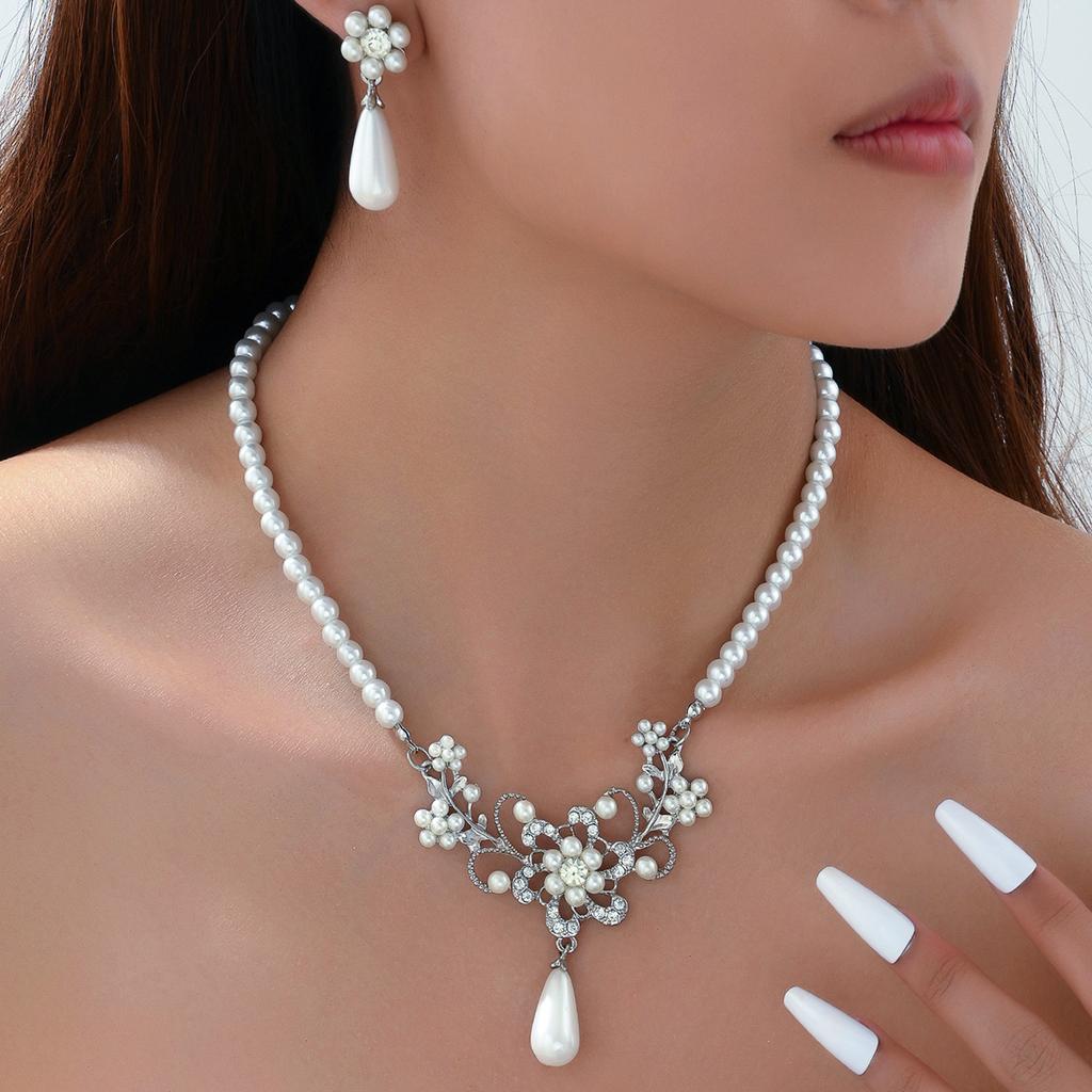 Винтажное элегантное ожерелье из жемчуга в американском стиле, инкрустированное цирконом, серьги с дизайном цветущей сливы, набор ожерелья