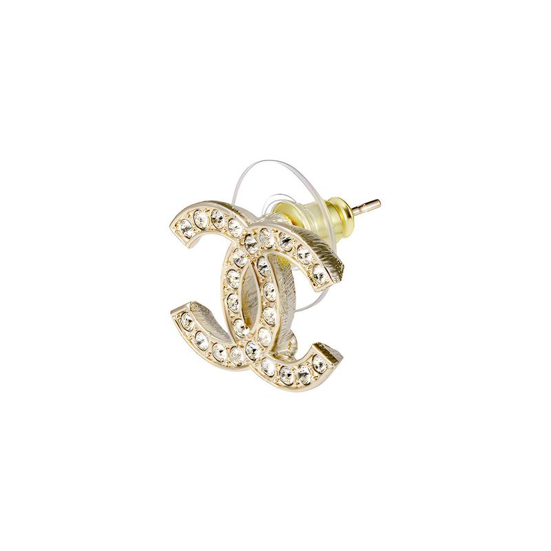 Chanel Серьги-гвоздики со стразами в форме двойного логотипа C Женские Золотые