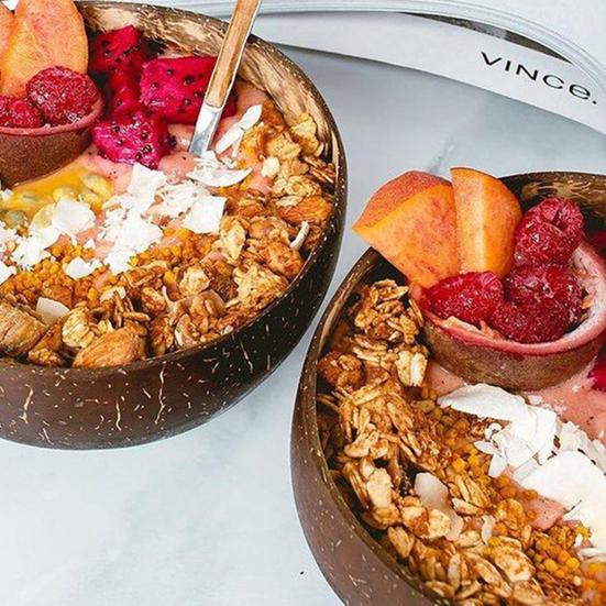 1 набор контейнеров для еды многоразового использования, современная деревянная миска из натуральной кокосовой скорлупы 12-15 см, держатель для хранения, миска из кокосовой скорлупы