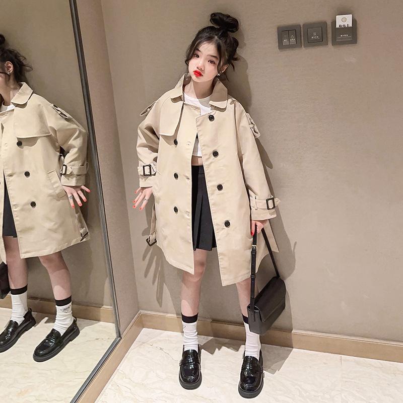 Ветровка для девочек Весенняя и осенняя одежда Детские качественные модные куртки Ветровки в британском стиле для больших детей