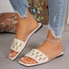 2024 Лидер продаж, модные женские тапочки с открытым носком, однотонные, с плоским дном и квадратным носком, с металлическим украшением, летние женские тапочки