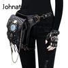 Steampunk Chain Rivet Waist Pack Unisex Moto & Biker Belt Bag Multifunctional Pu Leather Shoulder Bags