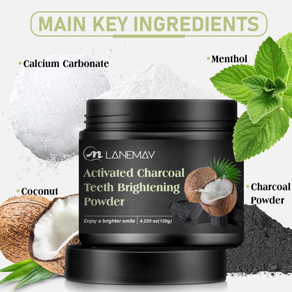 Activated Charcoal Teeth Brightening Powder-Clean teeth and freshen breath-Suitable For All Teeth Types, 120g