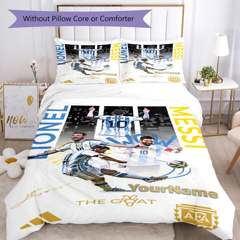 Messi Personalized Name Custom Bedding Design for Decorate room Wrinkle Resistant Custom Room Decor Perfect Gift for Valentine’s Wedding Birthday