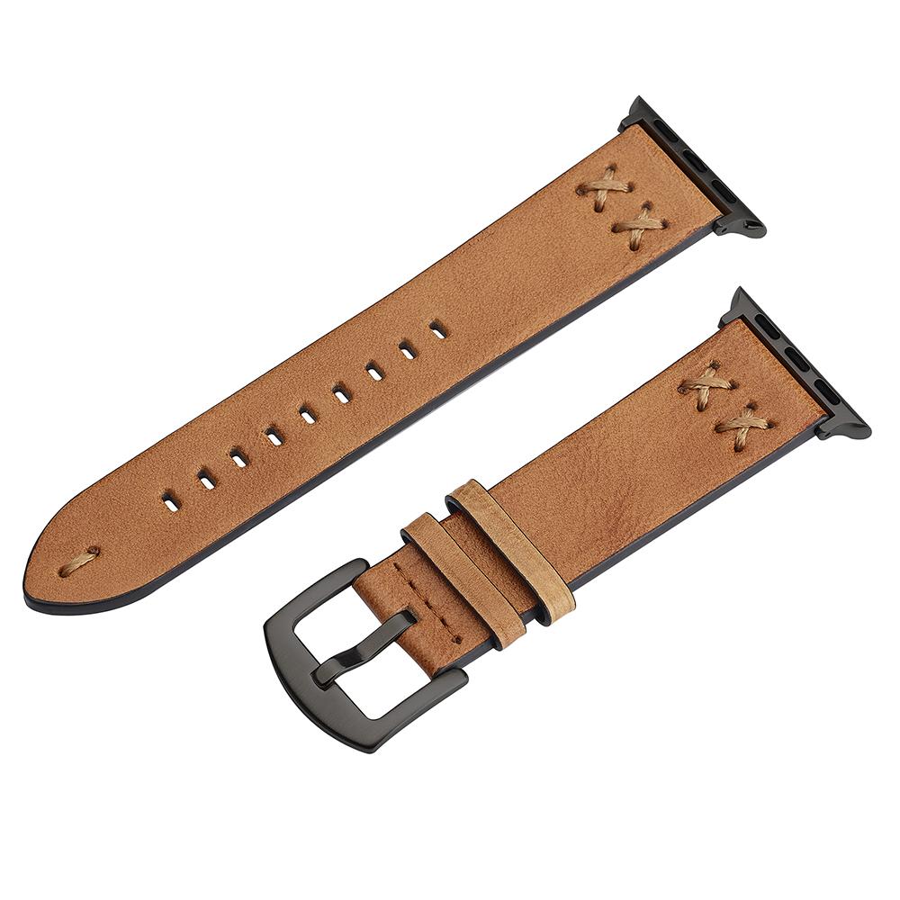 Watch Strap for Apple Watch Series 10 9 8 7 SE 6 5 4 3 2 1 42mm 41mm 40mm 38mm Hand Stitched Lines Genuine Cow Leather Band