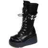 Platform Boots Riveted Buckle Wedges High Women's Boots Punk Spice Chic Biker Rider Boots