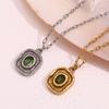 MamacitaSlay Retro Irregular Pendant Round Green Zircon Paper Clip Chain women's necklace trendy women's stainless steel jewelry