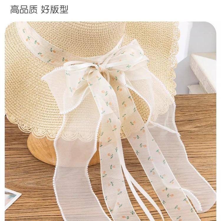 Beach hat for women, spring/summer French romantic bow straw hat, large brim seaside vacation sun-protection hat