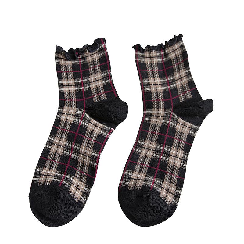 3 пары/лот Летние короткие носки Женские с бахромой Девочки Студенческий стиль Ретро Женственный стиль Хлопок JP Молодая леди Клетка Рюши