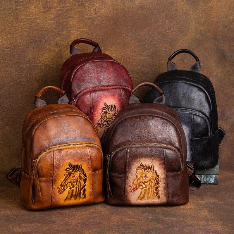 Johnature Винтажный рюкзак из натуральной коровьей кожи, женская сумка, многоцелевой большой вместительный дорожный рюкзак ручной работы