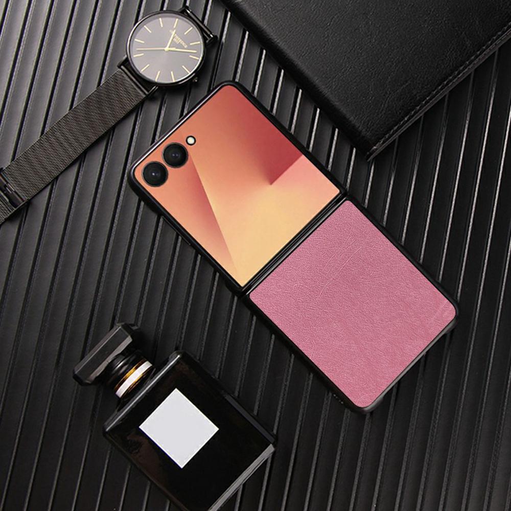 For Samsung Galaxy Z Flip7 5G Case Silk-Textured PU Leather Coated PC TPU Protective Phone Back Cover