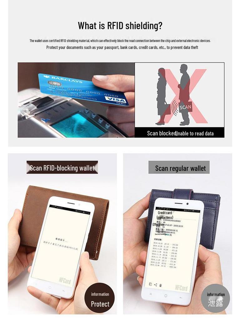 Men's Genuine Leather RFID Tri-Fold Wallet & Card Holder