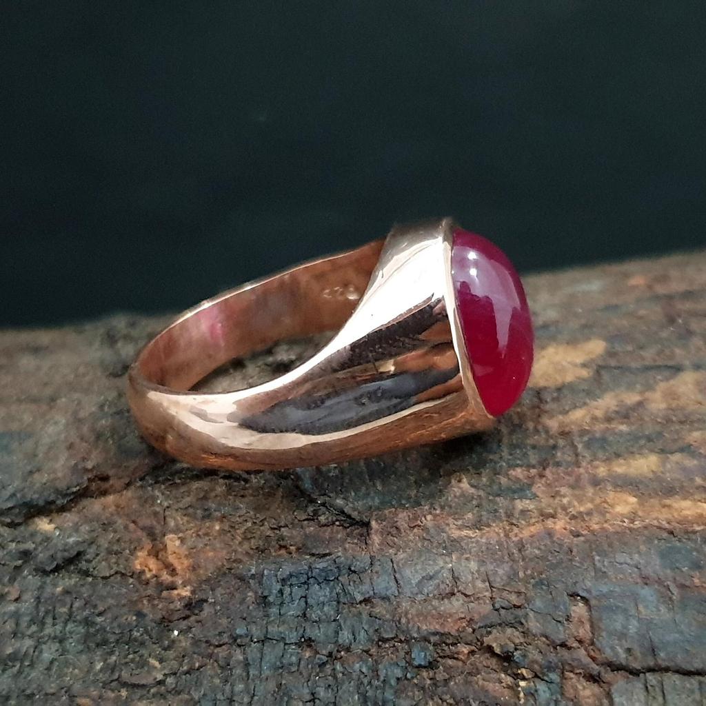 Овальный Кабошон Розовый Рубин Звезда Драгоценный Камень Стерлинговое Серебро Розовое Золото Заполнение Кольцо Ювелирные Изделия