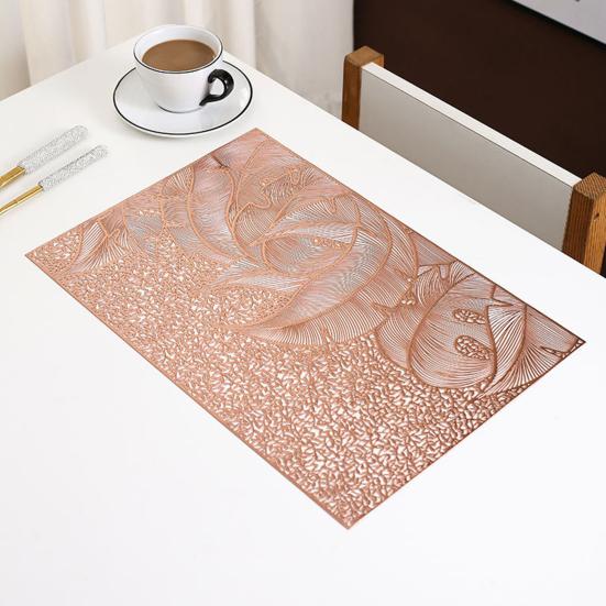 Золотой металлический полый прямоугольный коврик для стола, термостойкая обеденная подставка из ПВХ