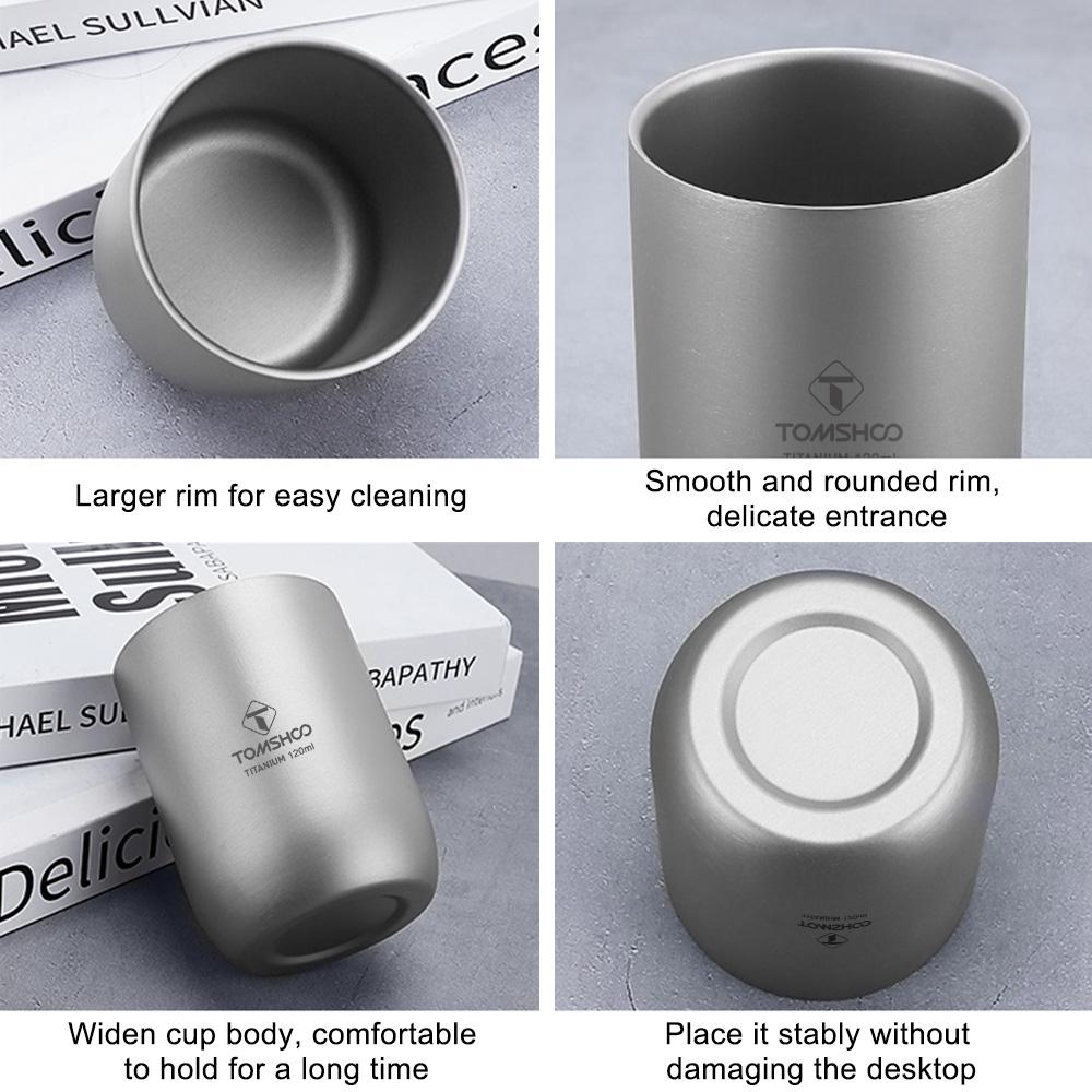 TOMSHOO Многофункциональные титановые чашки для кемпинга, термостойкие мини-чашки для чая с двойными стенками