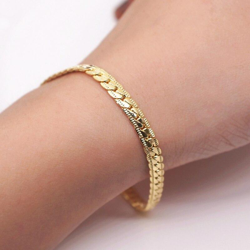 8-дюймовый браслет цвета желтого золота 5 мм, боковой браслет-цепочка для женщин и мужчин, модные свадебные украшения для помолвки Hb199
