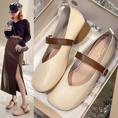 Туфли Bean Shoes Одиночные туфли женские весна-лето Wild Shallow Mouth A Word пряжка на каблуке женские туфли Mary Jane Square Head