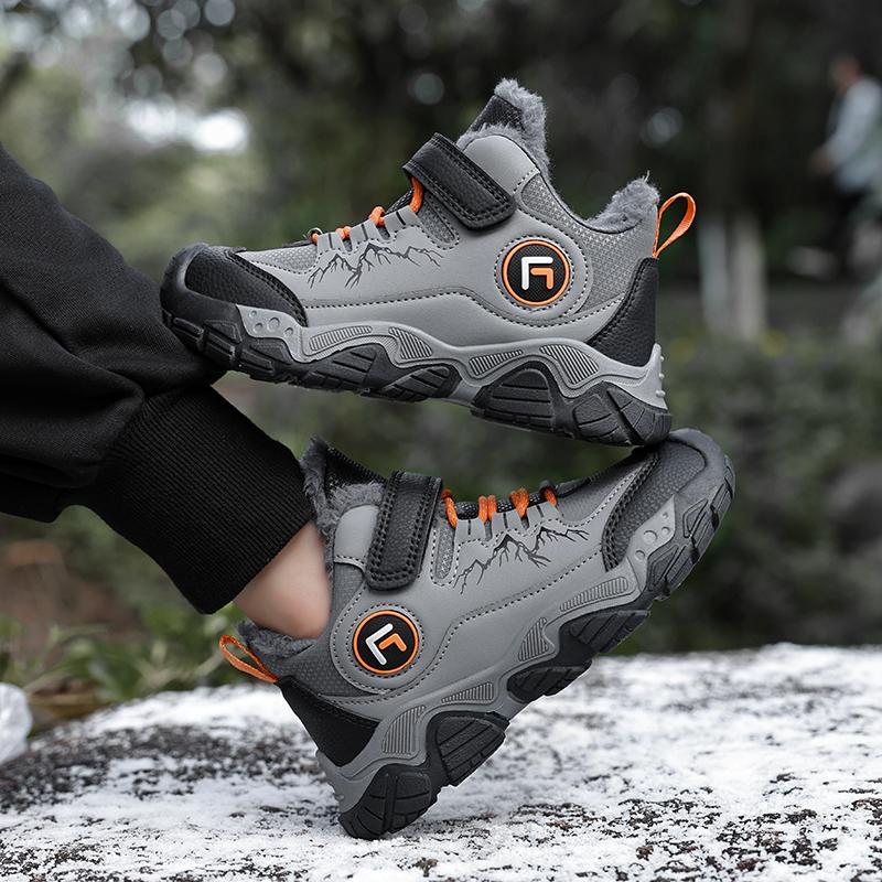 Детские теплые высокие хлопковые ботинки для активного отдыха на открытом воздухе, зимние ботинки, походная обувь, модные спортивные хлопковые ботинки 30-40