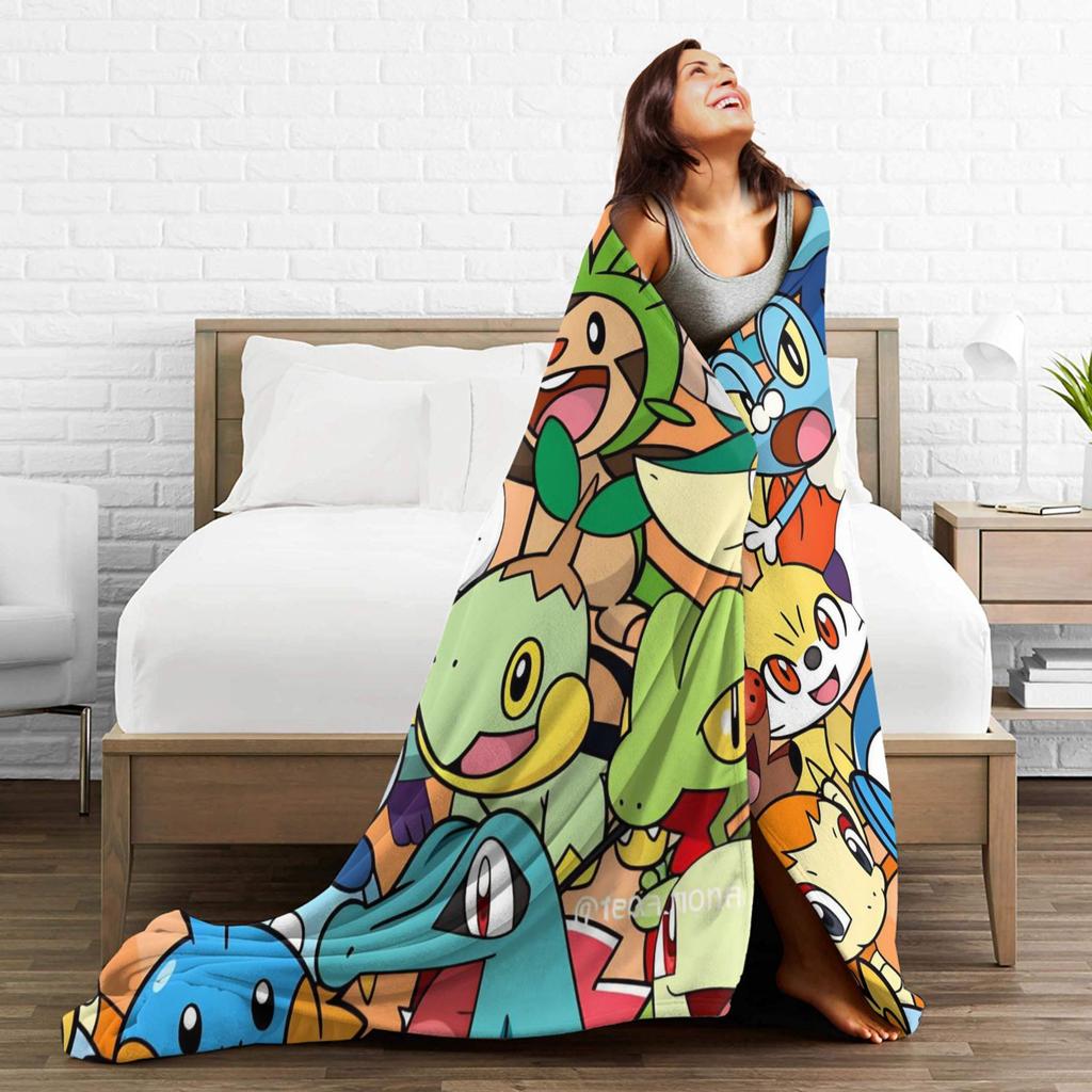 Pokemon Characters Plush Blankets Kids Flannel Throw Blanket For Couch Bed Warm Soft Custom Quality Bedspread Gift Idea