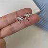 Silver Color Bow Stud Earrings For Women Minimalist Cute Mini Small Bowknot Ear Piercing Earrings Jewelry Gift