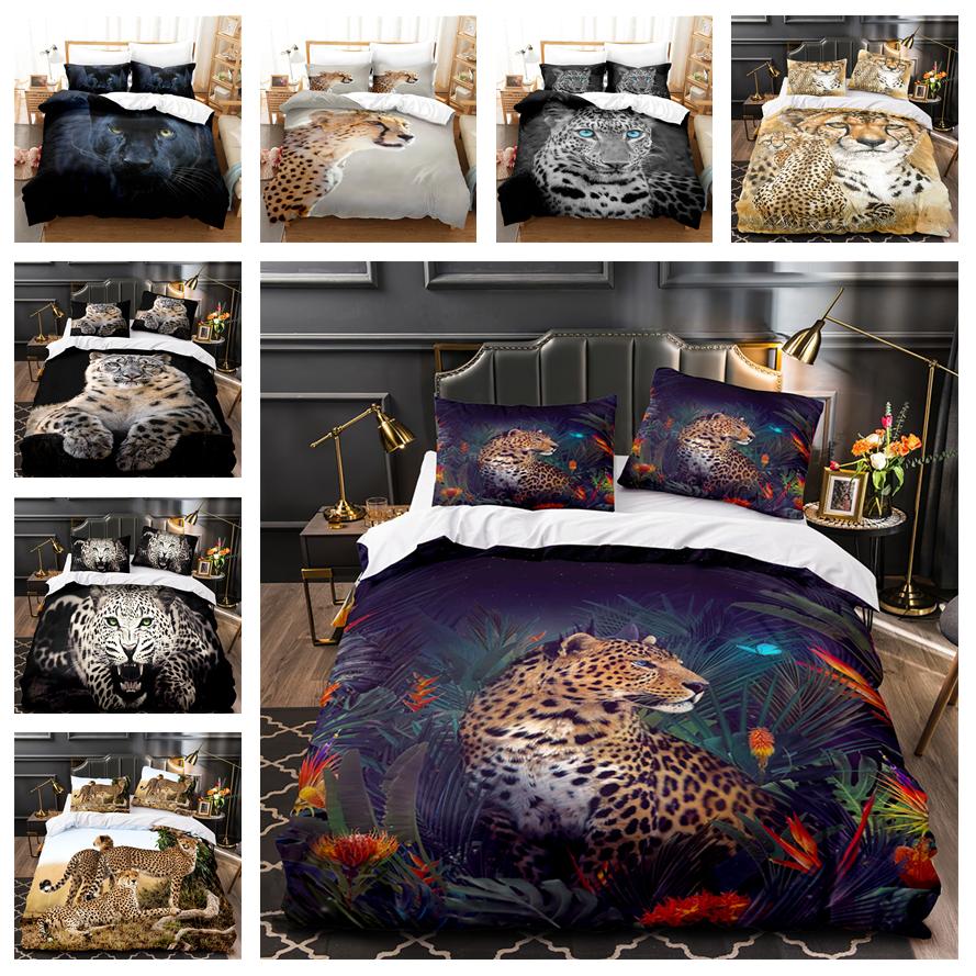 Домашнее постельное белье с животным узором, пододеяльник и наволочка с леопардовым принтом, постельное белье, односпальная кровать, полный размер, 2/3 шт., ткань из микрофибры