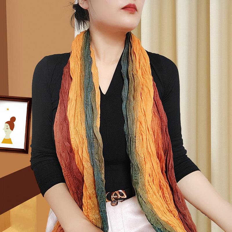 Trendy Gradient Cotton-Linen-Silk Scarf/Shawl for Women - Sun Protection & Dual-Use for All Seasons