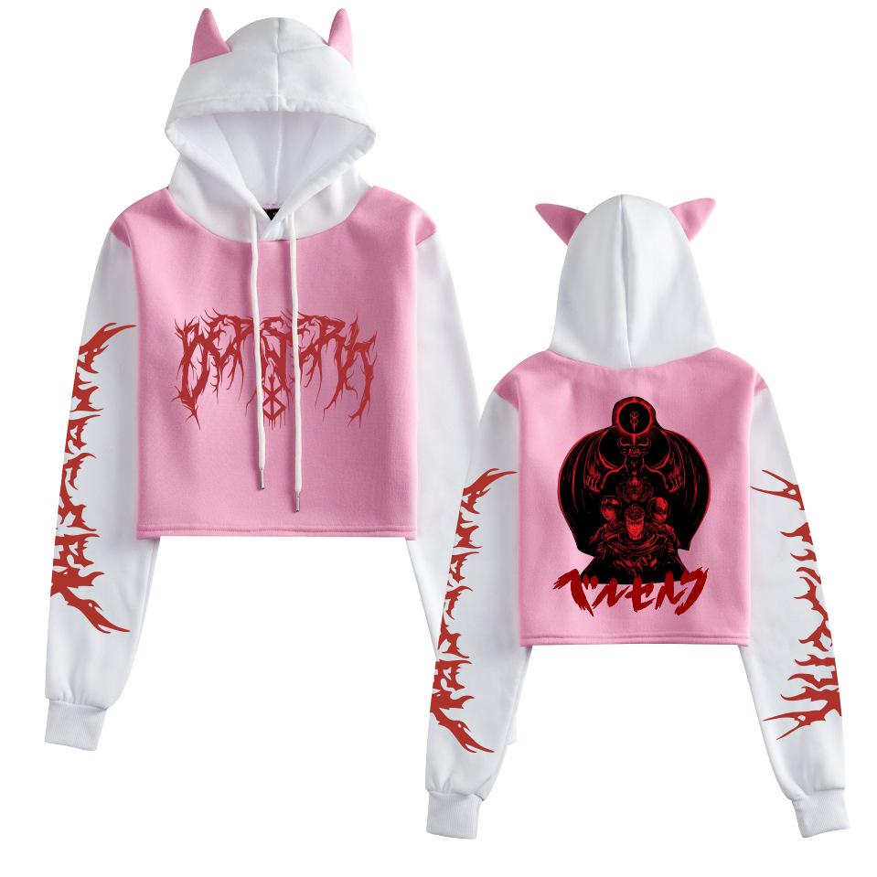 Новая худи с ушками кошки из Demon Slayer, Color Block, с начесом, свободный крой, повседневная
