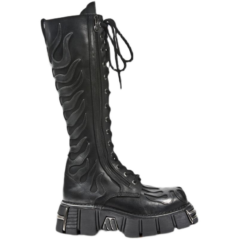 Зимние Новые Женские Длинные Сапоги на Платформе на Шнуровке Элегантные Женские Сапоги до Колена Обувь на Толстой Подошве Мотоциклетные Сапоги