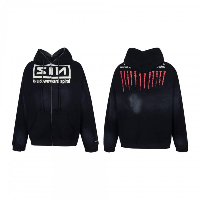 Oversized Hooded Zip-Up Sweatshirt Men Streetwear Casual Pullover With Letter Print Cotton Blend Loose Fit Fall