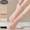 5 Pairs Winter Thick Toe Short Socks Coral Velvet Solid Thermal Keep Warm Floor Sleep At Home Soft Elastic 5 Finger Terry Socks